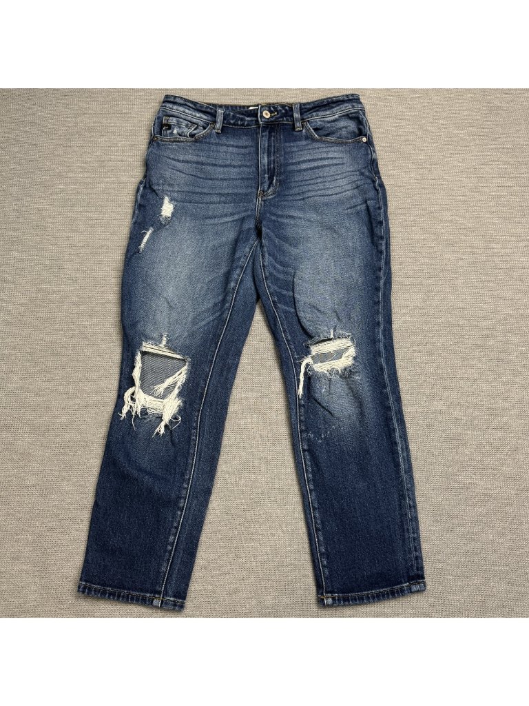 Kancan Distressed Jeans Womens Size 9/28 Blue Denim High Rise Straight Leg